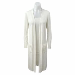 Rachel Zoe Womens White Linen Long Sleeve Longline Duster Cardigan Sweater Top M